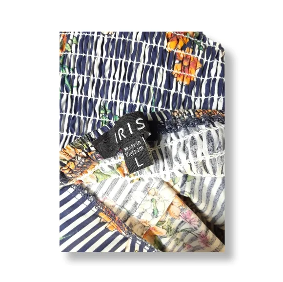 Iris Striped Tank Top Womens Fit & Flare Sleeveless Floral Bow Padded Low Cut-L - Picture 14 of 16